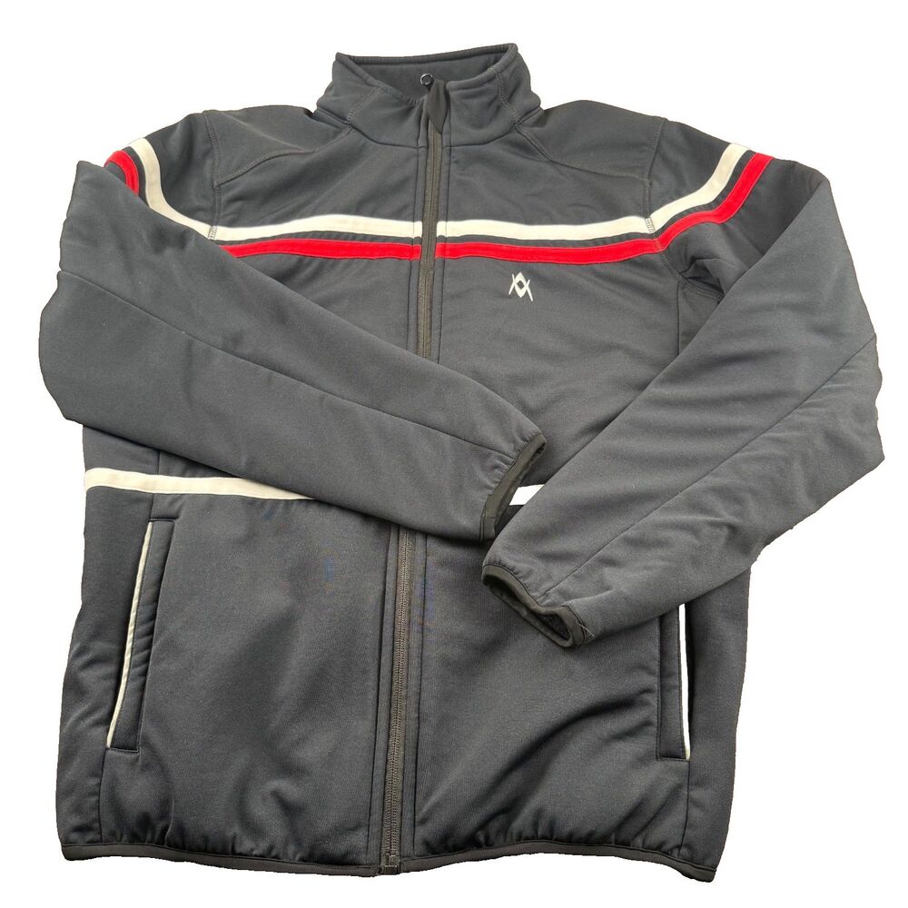 VOLKL Track Jacket Sweater Men's M Full Zip Fleece Lined Red/White Stripes Black